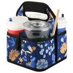 Beautyflier Reusable Insulated Coffee Cup Carrier, Portable Drink Holder with Handle Organizer Tote Bag for Hot & Cold Drinks (Blue Plants)