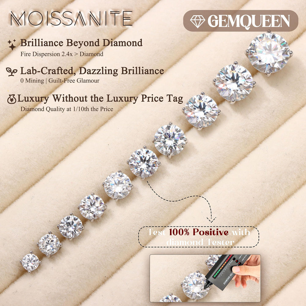 Moissanite Stud Earrings : 18K White Gold Plated Solid 925 Sterling Silver Earring Hypoallergenic Dainty Flat Back Stud Earrings Jewelry for Women Men D Color VVS1 Clarity 1ct