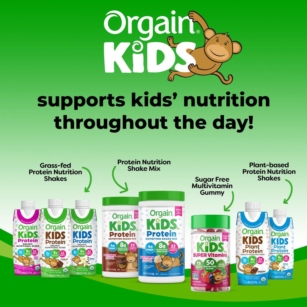 Orgain Kids Sugar Free Multivitamin Gummies, Vegan & Plant Based, 50 Superfoods, 15 Vitamins and Minerals, Immune Support and 3g of Fiber, Mixed Berry, Ages 4+, 1 Month Supply (60 Gummies)
