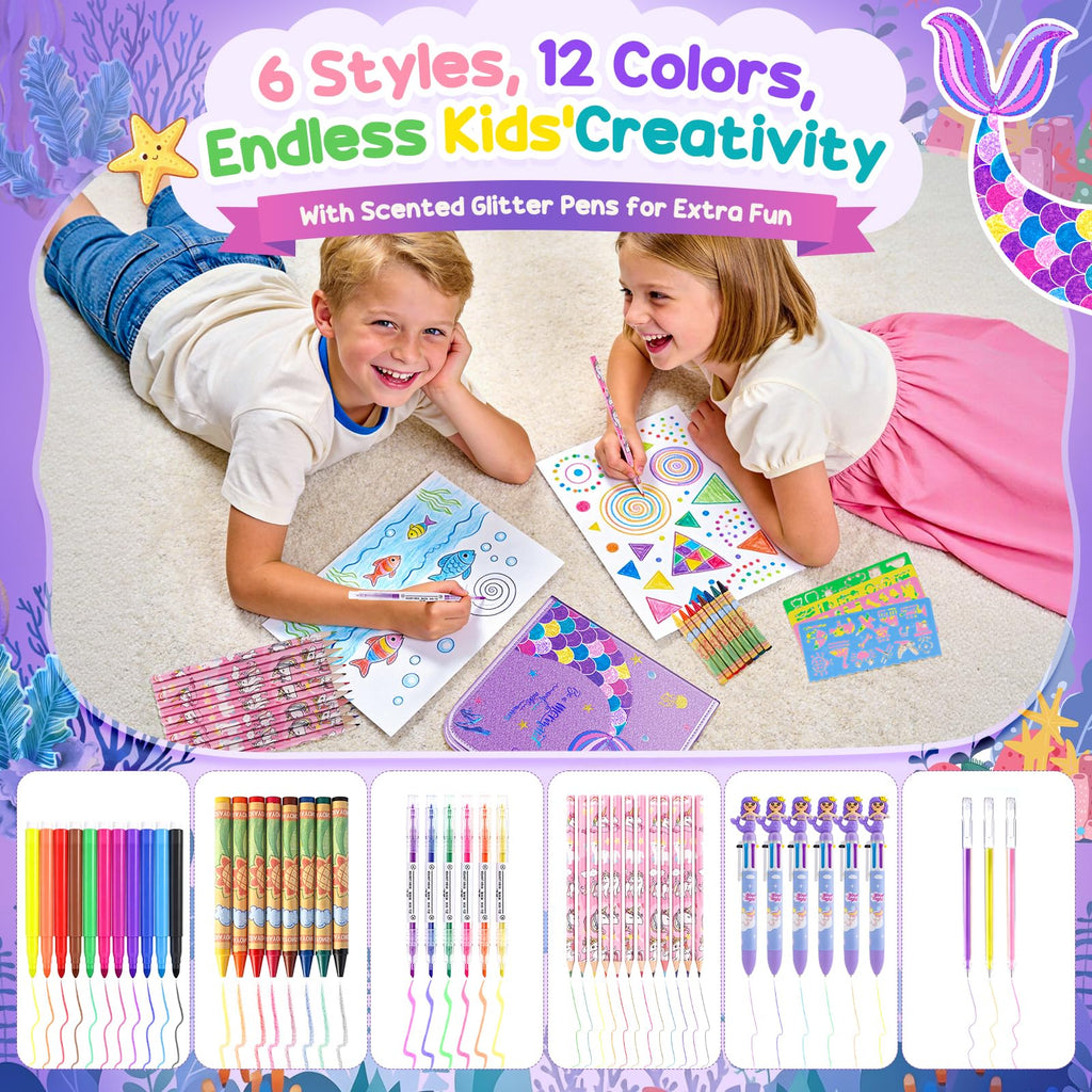 MAIGOZON 56 Pcs Scented Markers Art Supplies for Kids 4-8, Mermaid Toy Gift