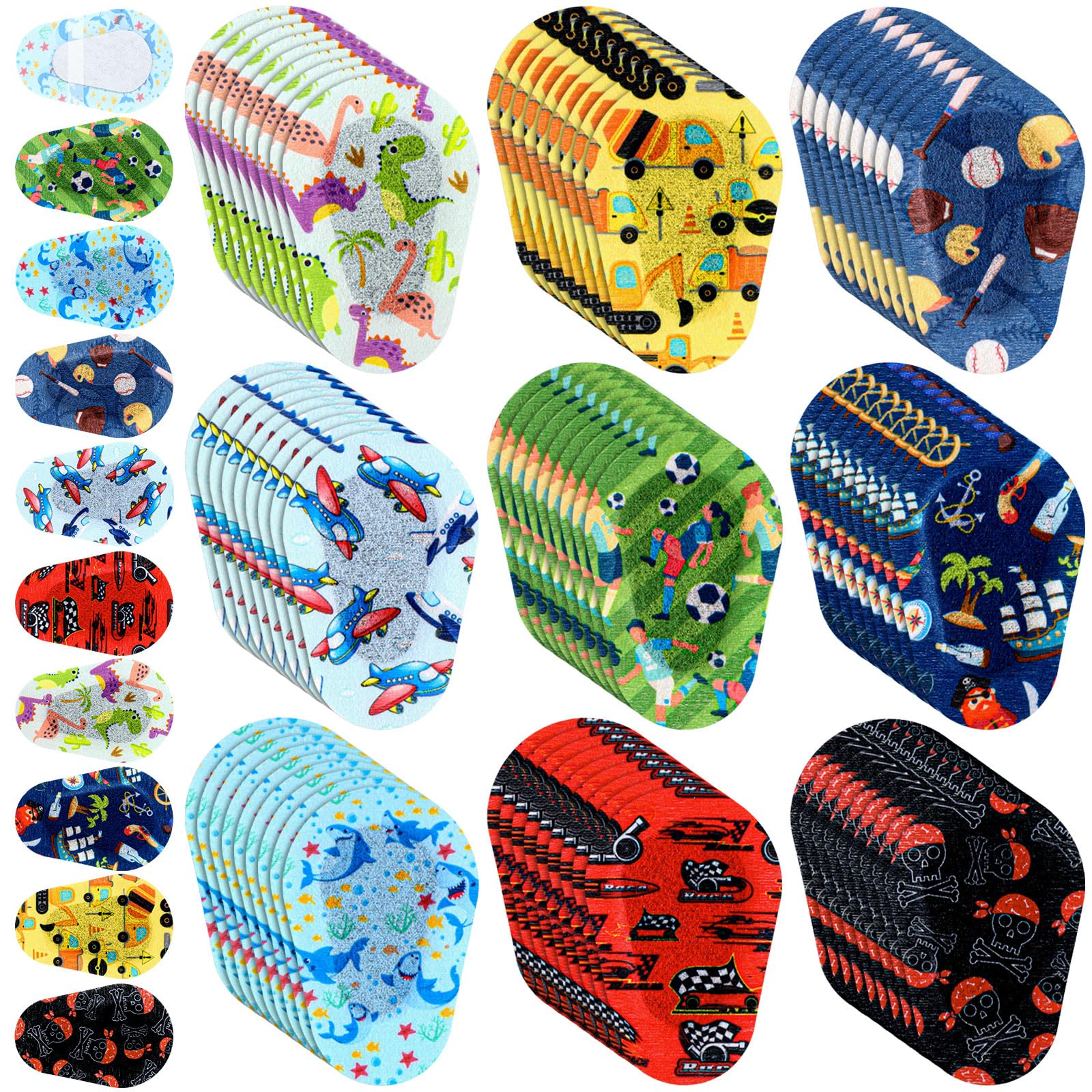 90 Pcs Adhesive Eye Patches for Kids Boys 9 Styles Eye Patches Latex Free Eye Pad Bulk Light Blocking Fun Cute Boys Designs Cotton Adhesive Bandages for Boys Toddler