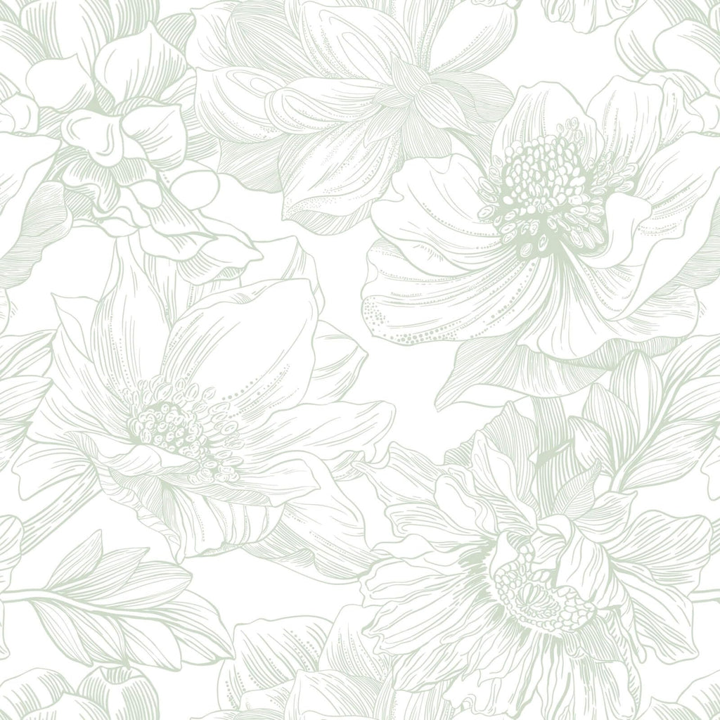 Ismoon Large Floral Peel and Stick Wallpaper Boho White and Green Contact Paper 17.3inx32.7ft Modern Wall Paper Removable Self Adhesive Vinyl Wallpaper for Bedroom Cabinet Bathroom Mural Wall Decor