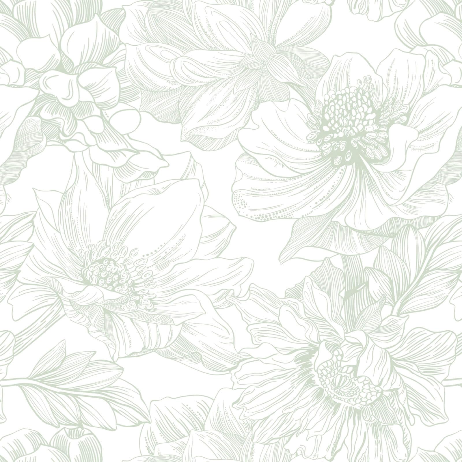 Ismoon Large Floral Peel and Stick Wallpaper Boho White and Green Contact Paper 17.3inx32.7ft Modern Wall Paper Removable Self Adhesive Vinyl Wallpaper for Bedroom Cabinet Bathroom Mural Wall Decor