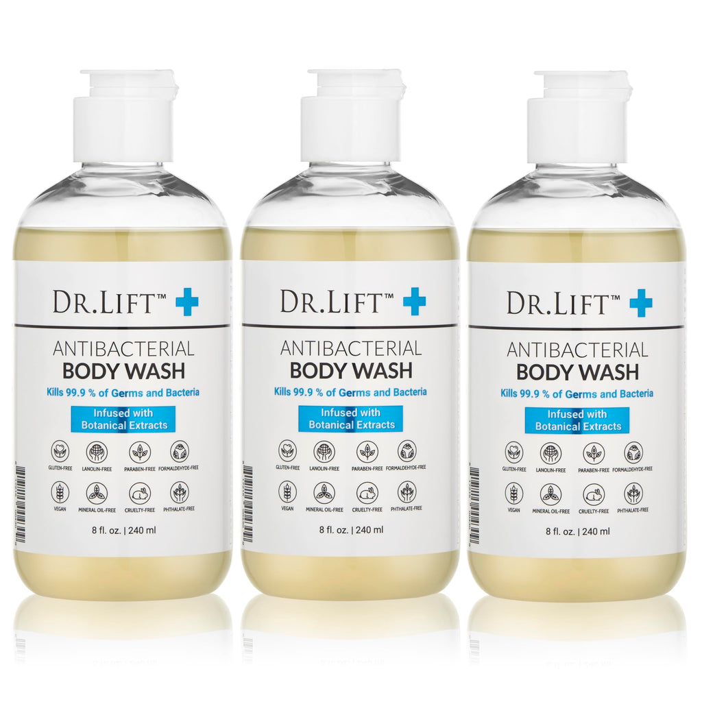 DR. LIFT Antibacterial Body Wash, 8 oz (3-Pack) - Gentle & Effective Shower Gel - Made in America