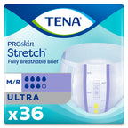 TENA Stretch Ultra Disposable Incontinence Briefs, 36 Count (Pack of 2), Unisex, 33 to 52 in Waist/Hip, Made with ConfioAir Breathable Technology