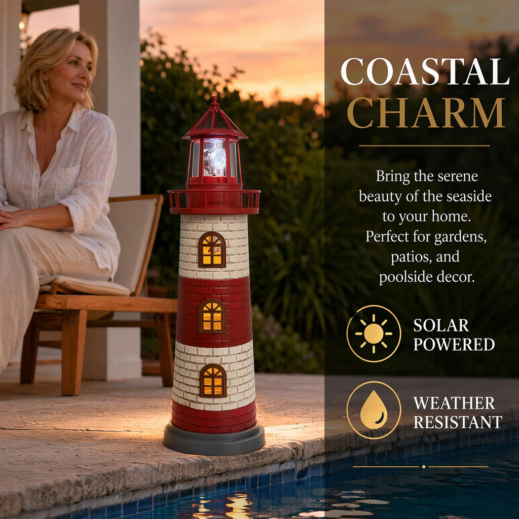 Large Garden Statues 23" Coastal Solar Lighthouse Garden Decor for Outside