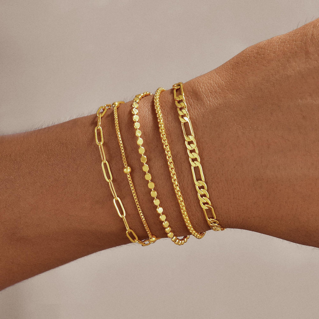 Striviio Gold Bracelets for Women, 14K Gold Plated Stackable Bracelet Stack Set Adjustable Charm Paperclip Chain Snake Link Layered Waterproof Jewelry Sets Gifts