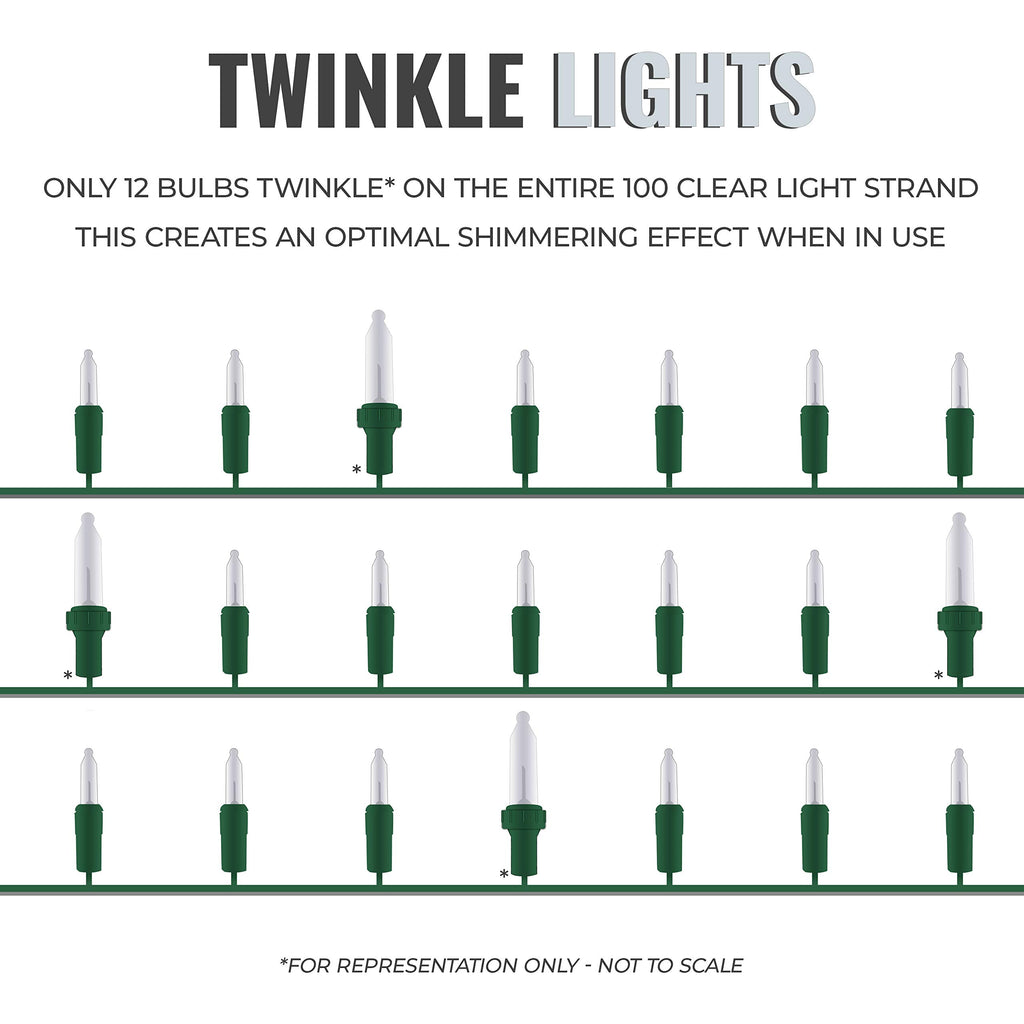 612 Vermont 100 Clear Incandescent Christmas Twinkle Lights on Green Wire