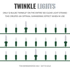 612 Vermont 100 Clear Incandescent Christmas Twinkle Lights on Green Wire