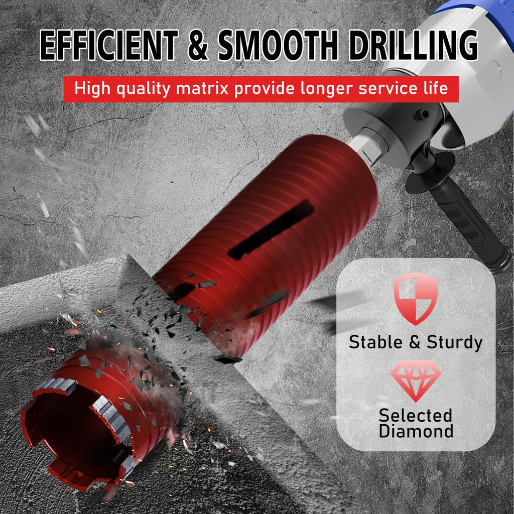 SALI Diamond Core Drill Bits 1" Diameter 10"/254mm Drilling Depth 5/8-11" Thread Core Bit Turbo Laser-Welded Segments for Cured Concrete with Brick Block Masonry with Two Adapters（Red）