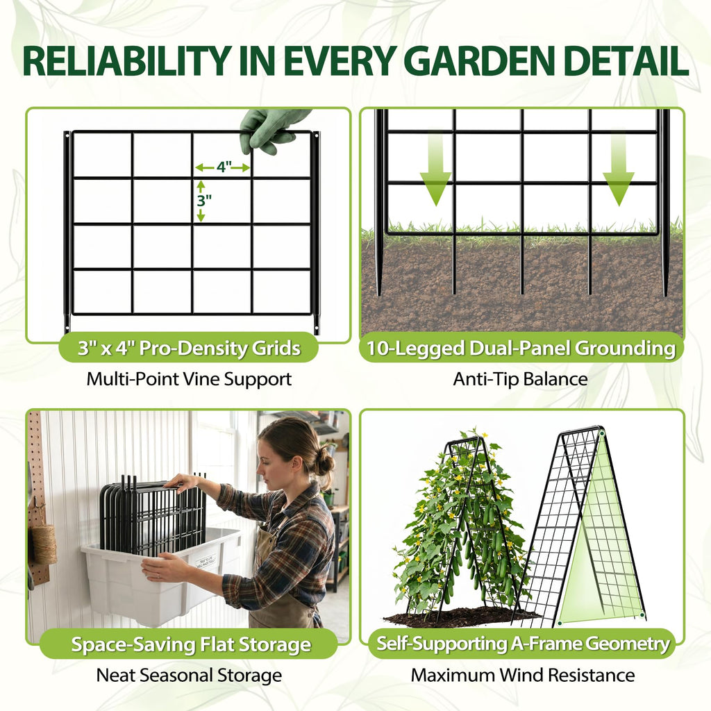 Heavy Duty 2 Pack 50"x17" Adjustable A-Frame Trellis for Climbing Plants Outdoor, Metal Rust-Proof Garden Trellis, Dense Grid Climbing Frame Trellis for Raised Beds, Cucumber, Tomatoes Outdoor