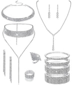 Vieyomn 13 Pcs Rhinestone Jewelry Set for Women Wedding Costume Jewels Crystal Necklaces Tennis Bracelets Rings Earrings Set for Wedding Bride Party Accessory