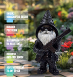 Better Office Products Garden Gnome Statue, 8" Height, Handcrafted Waterproof, UV-Resistant Polyresin Lawn Patio Porch Ornament Decoration (Stone Cold Hitman)