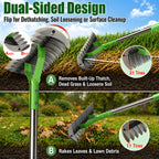 Heavy Duty Thatch Rake for Lawns - 13” Deep-Clean Dethatching Rake for Dead Grass & Moss Removal, Dual-Sided Manual Dethatcher and Scarifier Tool, 65" Long Metal Handle for Garden Yard Lawn Care