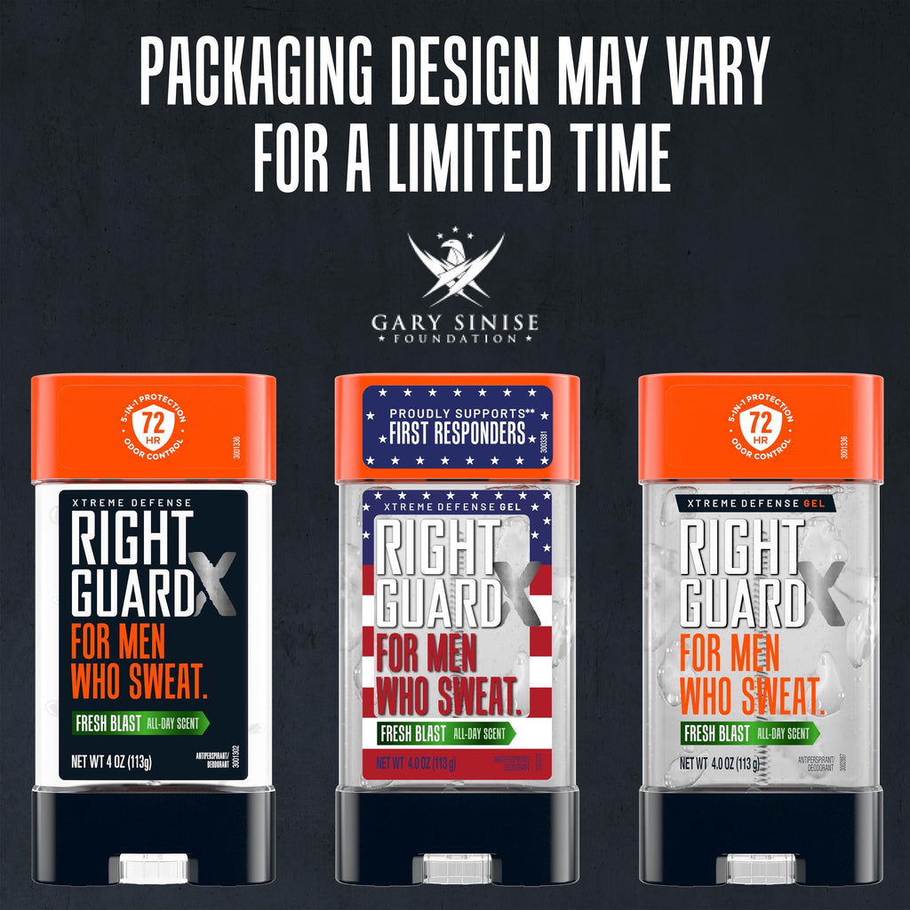 Right Guard Xtreme Defense Antiperspirant Deodorant Gel, Fresh Blast Scent - 5-in-1 Deodorant Men Can Trust, 72-Hour Odor Control, Invisible Gel for Men, 4 oz (4 Pack)