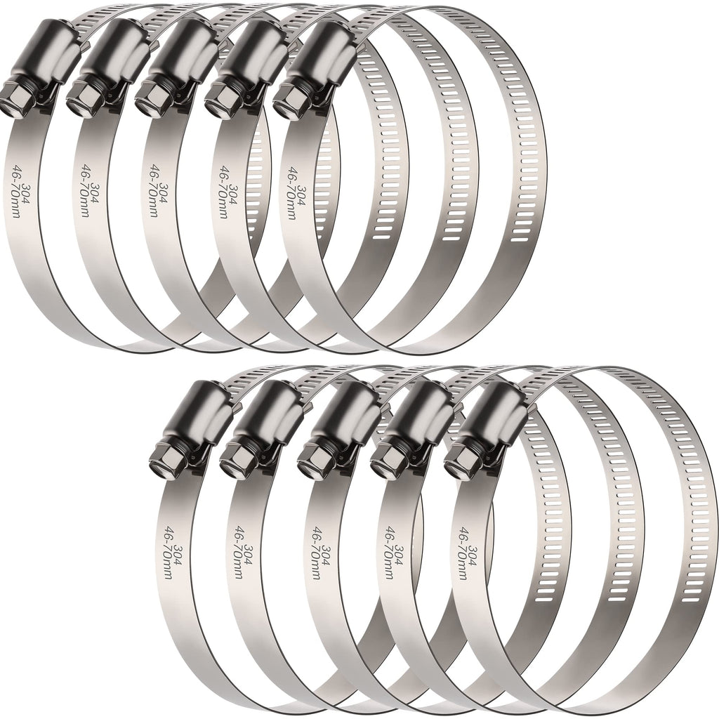 OURU 2.5 Inch Hose Clamps, Adjustable 1-13/16"-2-3/4"(46-70mm), 10 PCS