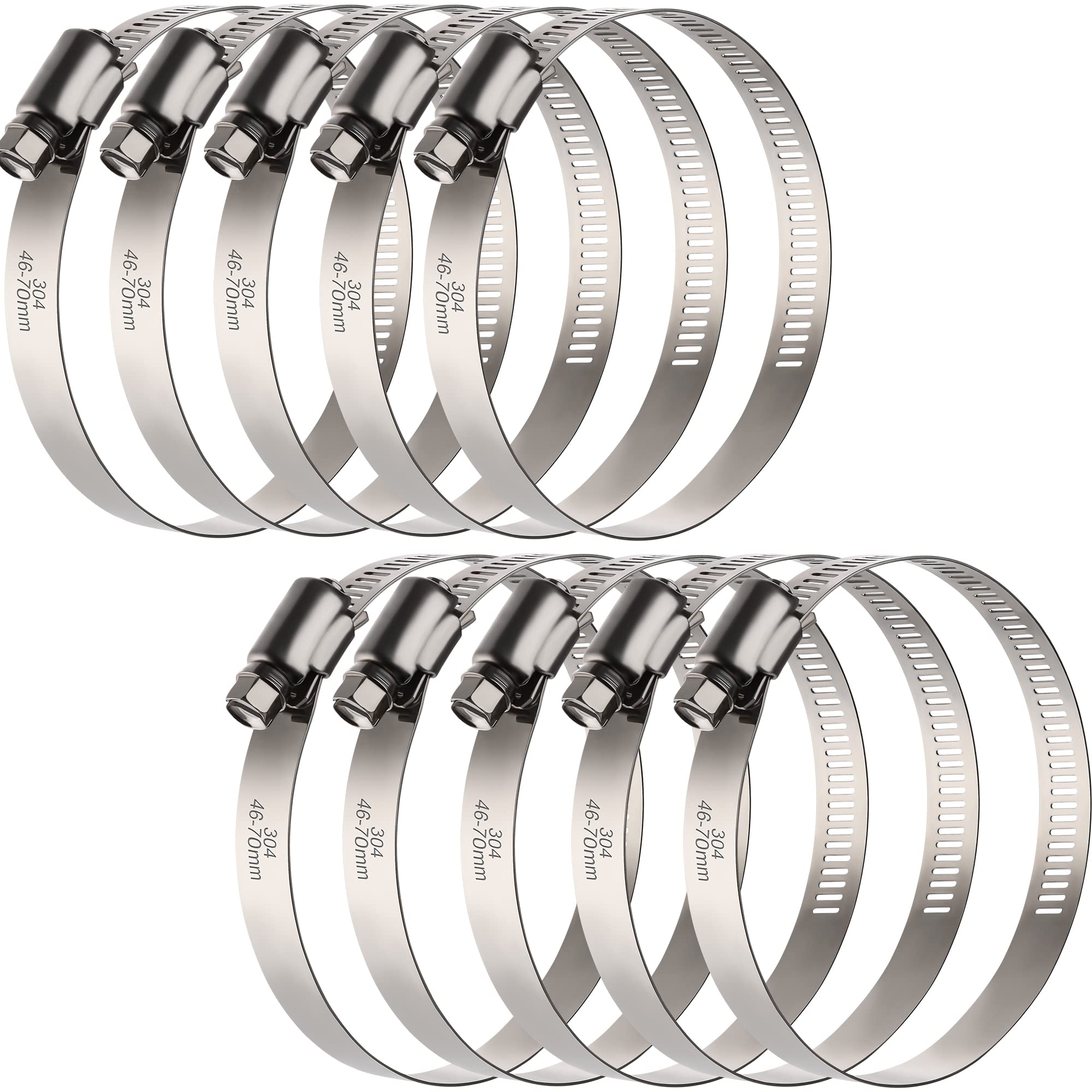 OURU 2.5 Inch Hose Clamps, Adjustable 1-13/16"-2-3/4"(46-70mm), 10 PCS
