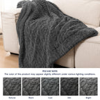 PHF Fluffy Sherpa Blanket Queen Size for Winter, Warm and Soft, 510GSM 3D Jacquard Thick Shaggy Fleece Plush Blanket for Sofa Bed, Dark Grey, 90"x90"