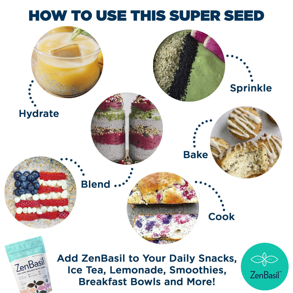 Zen Basil Seeds | edible basil seeds, kosher, non-gmo, lectin free, gluten free, plant based, keto, paleo, vegan | 15g fiber per/serv | 14oz | more fiber than chia seeds | prebiotic