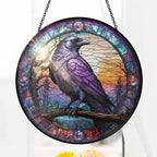 FLAGWIX Raven Crow Gothic Stained Glass Suncatcher, 8 in