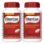 FiberCon Fiber Therapy Coated Caplets, Safe, Simple & Comfortable Insoluble Fiber for Bowel Irregularity, Comfortable Constipation Relief with No Gas or Bloating, 140 Caplets (Pack of 2)