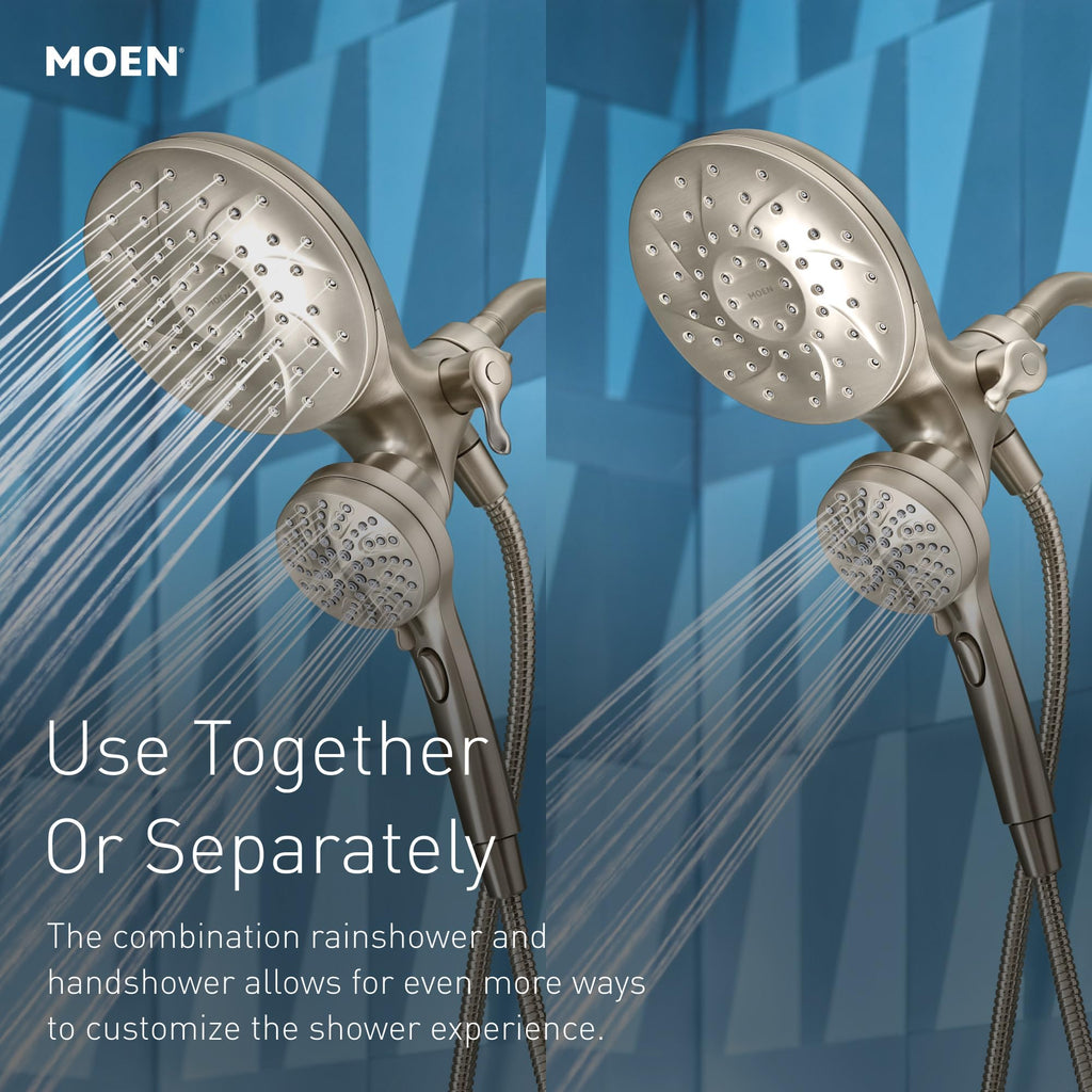 Moen Engage Magnetix Matte Black Multi-Function Handshower and Rainfall Shower Head Trim Combo with Shower Handle, Tub Spout, Metal Hose, and Valve, 82304BL