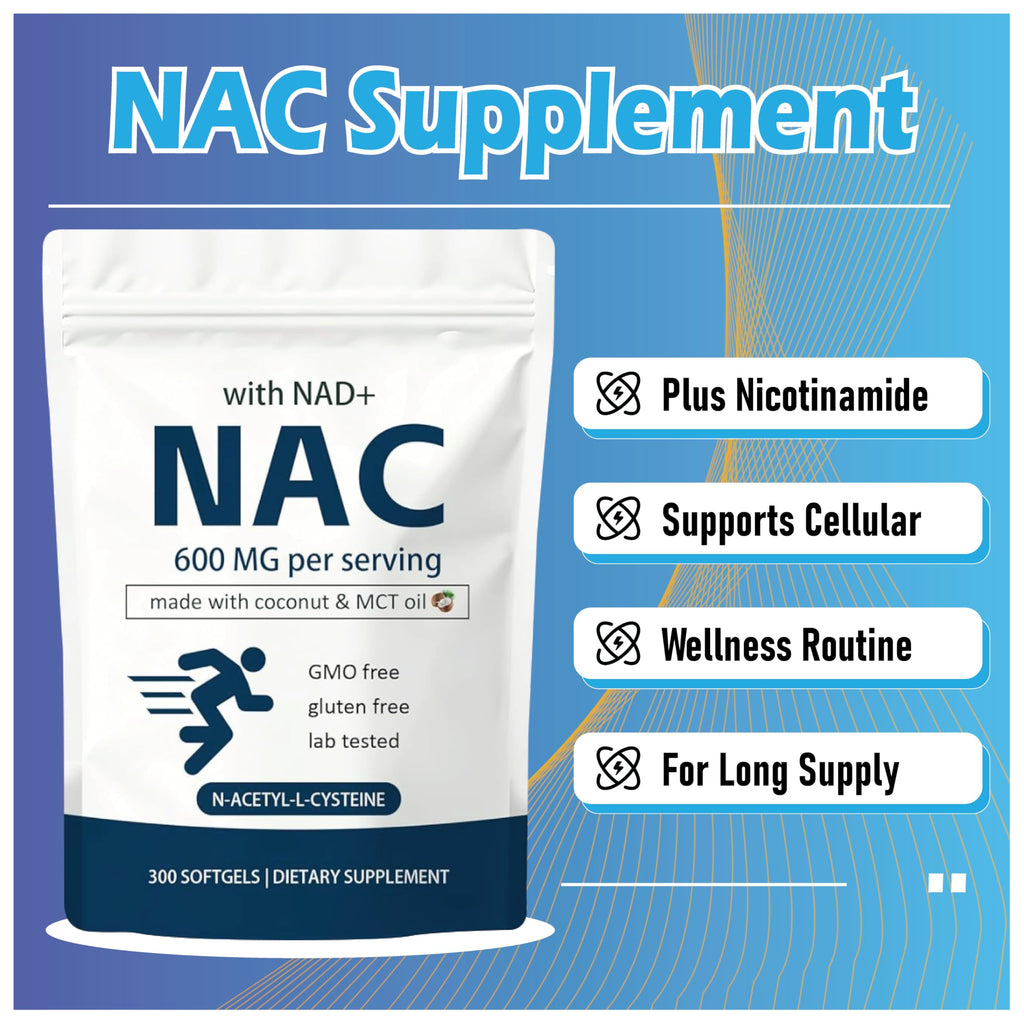 EILTEAU NAC Supplement with NAD+ & Coconut Oil | 2-in-1 N Acetyl L Cysteine Plus Nicotinamide Forms | NAD Supplements for Women & Men | Non-GMO, Gluten Free, 300 Softgels