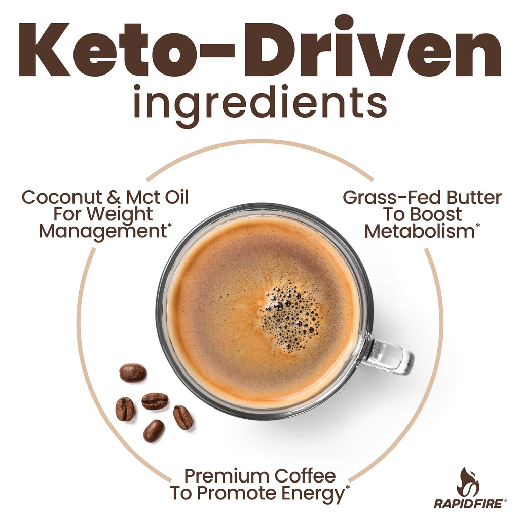Rapidfire Keto Coffee Instant Coffee Mix, Caramel Macchiato Flavor, 7.93 Ounce (255g), 15 Servings