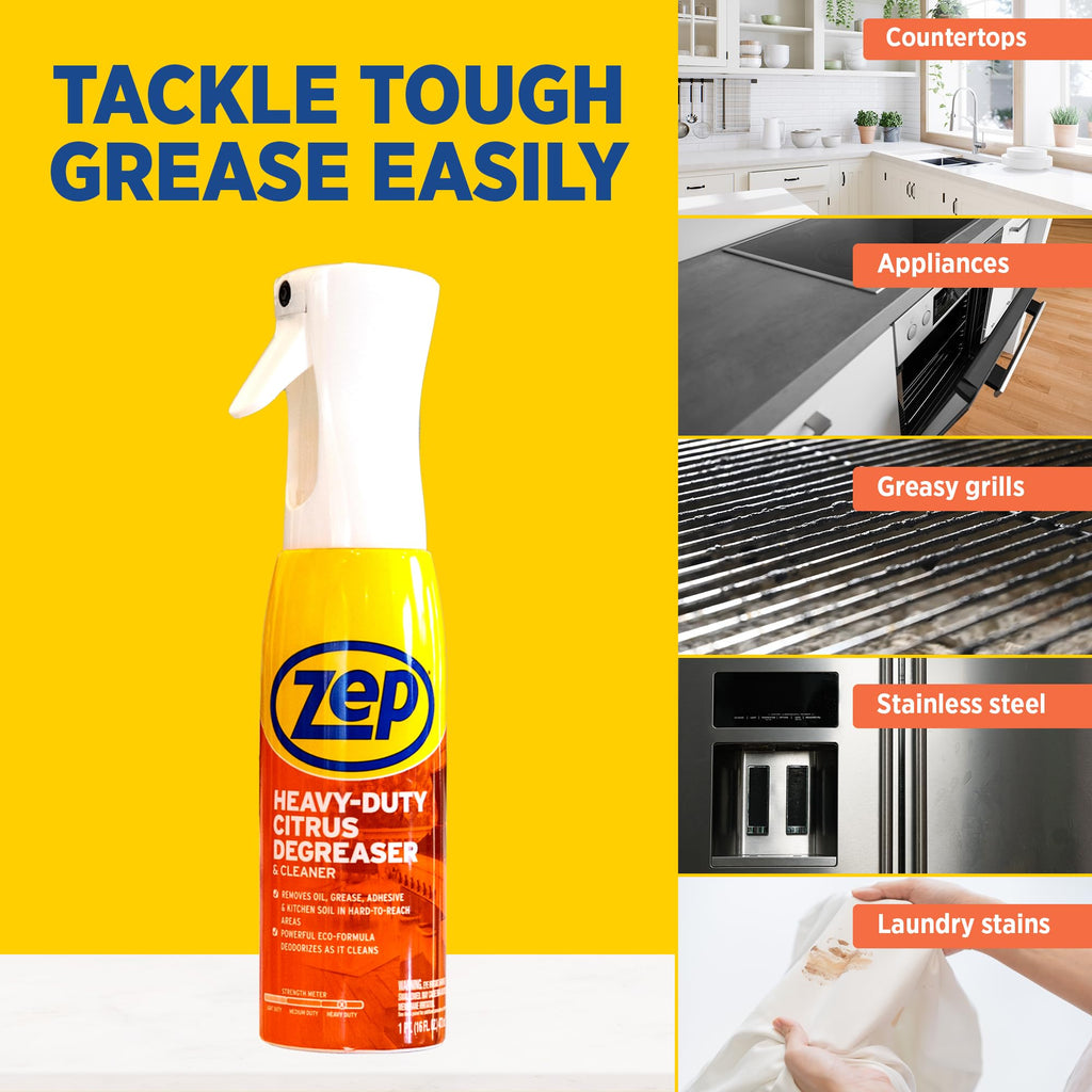 Zep Heavy Duty Citrus Degreaser and Cleaner Mist -16 fl oz ZUCIT20 - Removes Oil, Grease, Adhesive & Kitchen Soil, In Hard-To-Reach Areas