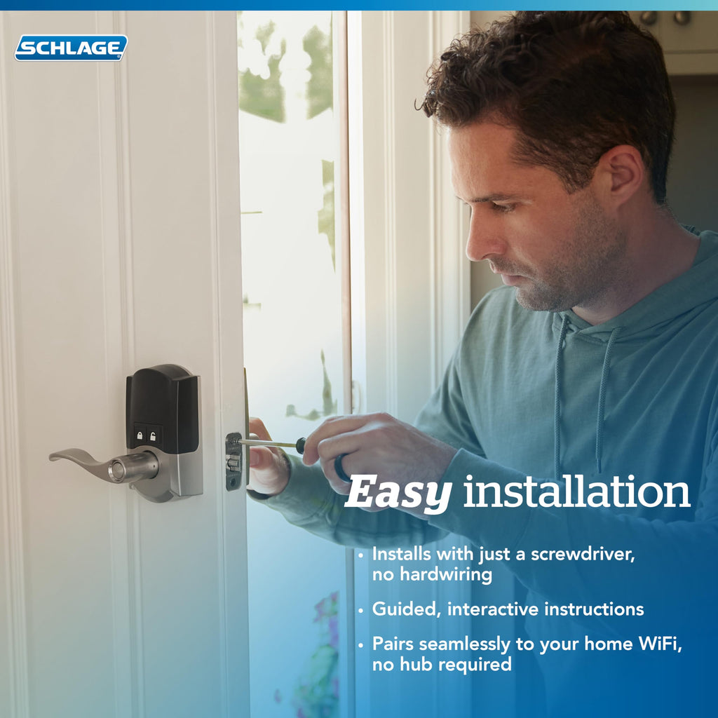 Schlage Encode Smart Wi-Fi Lock with Lever Handle, Touchscreen Keypad, Keyless Entry Door Lock, App Control, Alexa, Google Home and Airbnb Compatible, Matte Black, FE789WB CEN 622 LAT