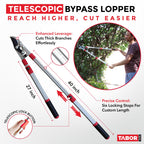 TABOR TOOLS GG21A Extendable Bypass Lopper with Compound Action, 27-40 Inch Telescopic Tree Trimmer & Branch Cutter, Long Reach Tree Pruner with 1 1/2 Inch Cut Capacity, Makes Clean Neat Cuts