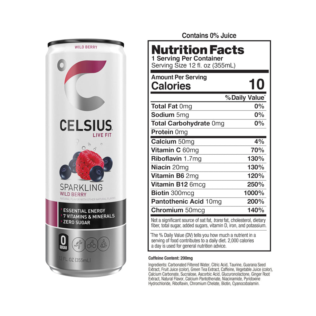 CELSIUS Sparkling Wild Berry, Sugar Free Energy Drink, 12 Fl Oz (Pack of 12)