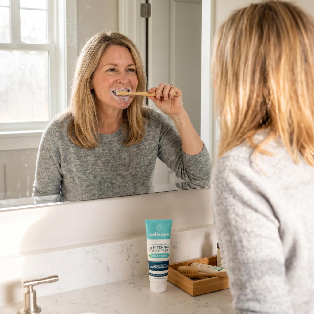 Wellnesse Hydroxyapatite Toothpaste, Fluoride Free, Whitening Toothpaste, Remineralizing Enamel Care, Cinnamint Xylitol Formula for Sensitive Teeth and Daily Oral Care for Adults, 4 Oz