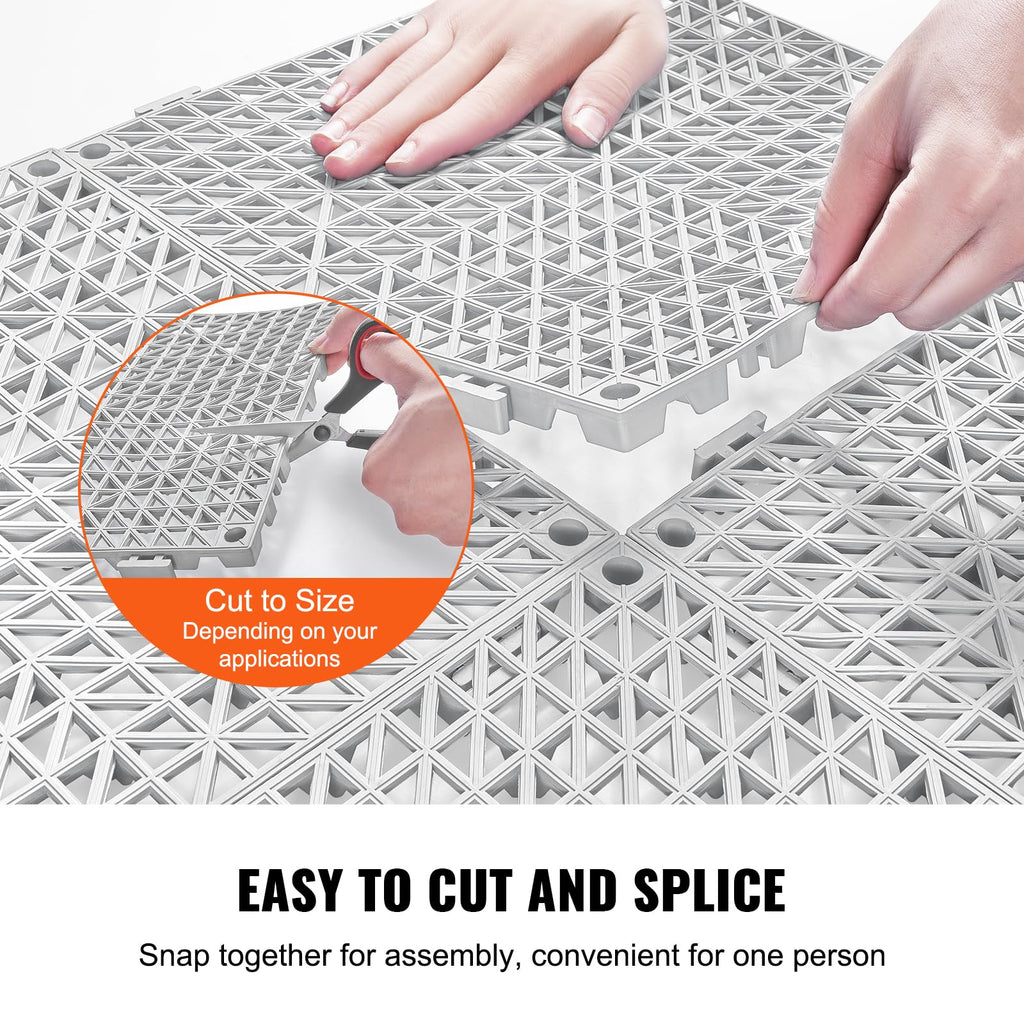 VEVOR Interlocking Tile 55PCS, Drainage Tiles 12" x 12" Splicing, Soft PVC Interlocking Drainage Floor Tiles, Non-Slip Drainage Holes for Restroom, Bathroom, Kitchen, Pool, Wet Areas, Grey