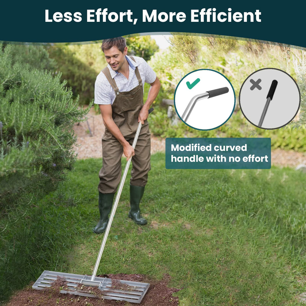 Dremmt Lawn Leveling Rake 45"x10" Lawn Leveler Ground Full Stainless Steel Leveling Landscape Rake Topdressing Spreader Levelawn Tool for Backyard, Garden, Golf Couse, Farm, Pasture