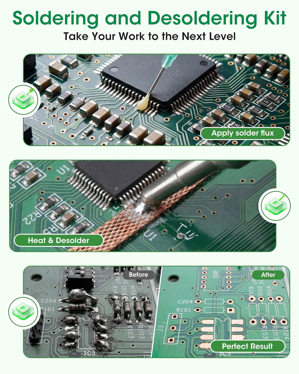 Kaisiking Soldering Flux Paste (10cc) & Desoldering Wick Kit - Premium Rosin Solder Flux for Electronics Repair, 0.1" Braided Copper Wick for PCB, SMD & DIY Projects