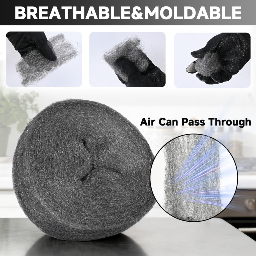 Steel Wool Mice Control, 65FT(1.1LB)#1 Steel Wool, Keep Mouse Away from Holes, Barrier and Gap Filler for Home, Wall, Garden, Kitchen, Pipeline in Garage, Coarse