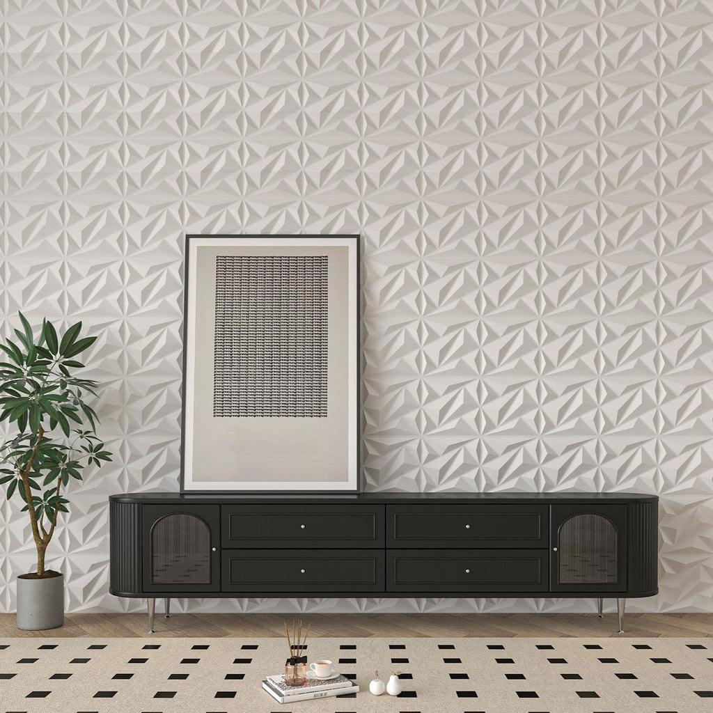 Art3dwallpanels 50 Pack 3D Wall Panel Diamond for Interior Wall Décor, PVC Flower Textured Wall Panels for Living Room Lobby Bedroom Hotel Office, White, 12''x12''