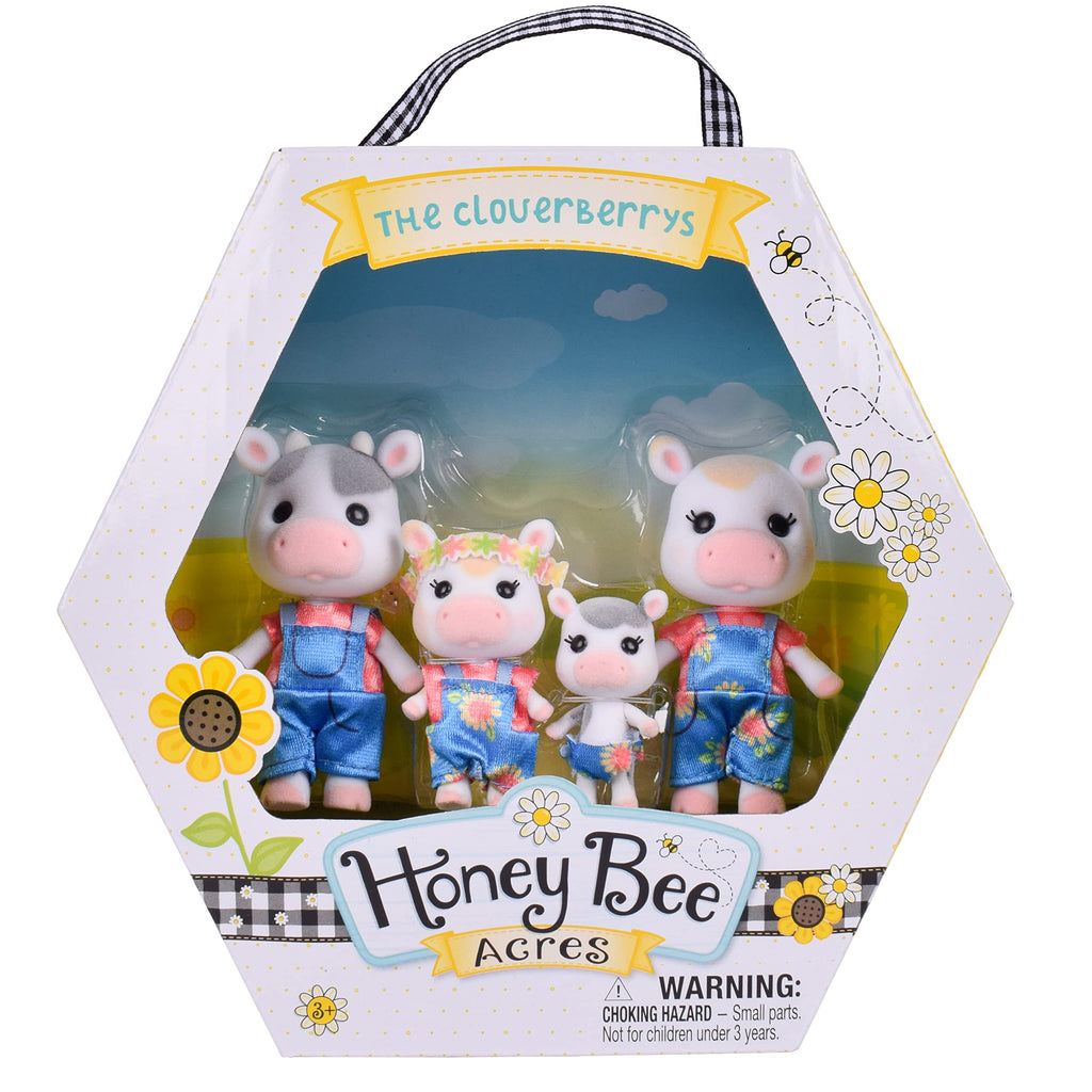 Honey Bee Acres The Cloverberrys Cow Family, 4 Miniature Doll Figures, Small