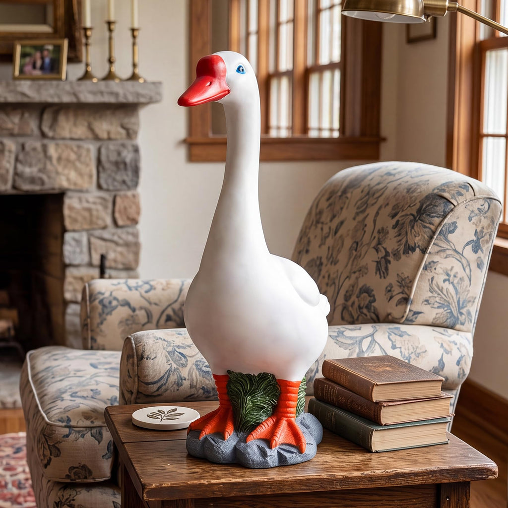 RiKoDaM Large Porch Goose Statue,Resin Front Porch Goose Decor,20In,White