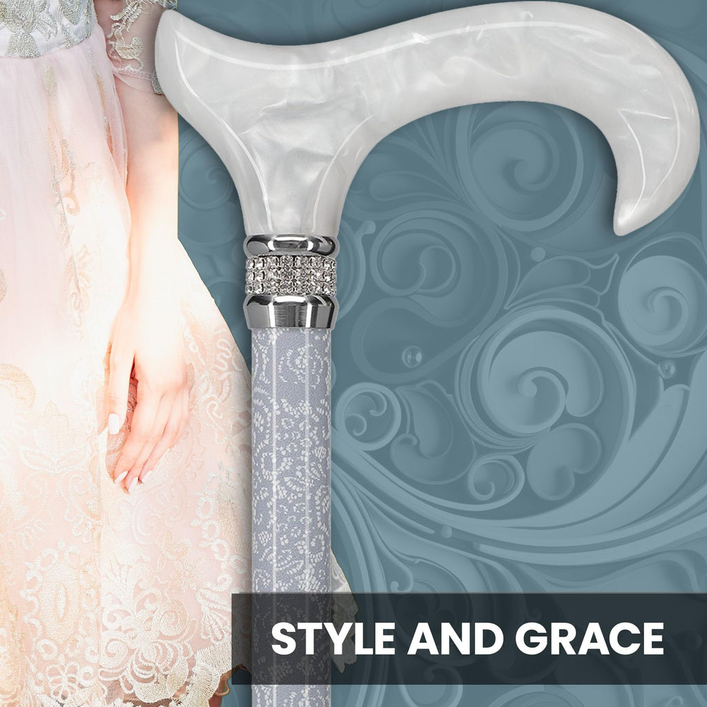Graceful Lace Designer Adjustable Cane w/Rhinestone Collar