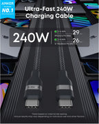 Anker Nano USB C to USB C Cable, 240W Fast Charging Cable (Black, 6ft)