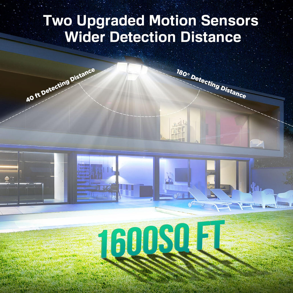 LYWALT Solar Outdoor Lights - 3000LM 188 LED Motion Sensor Outdoor Lights, 4 Heads IP65 Waterproof Powered Security Flood Lights, 270°Wide Lighting Angle Wall Light with Sensors for Backyard Yard