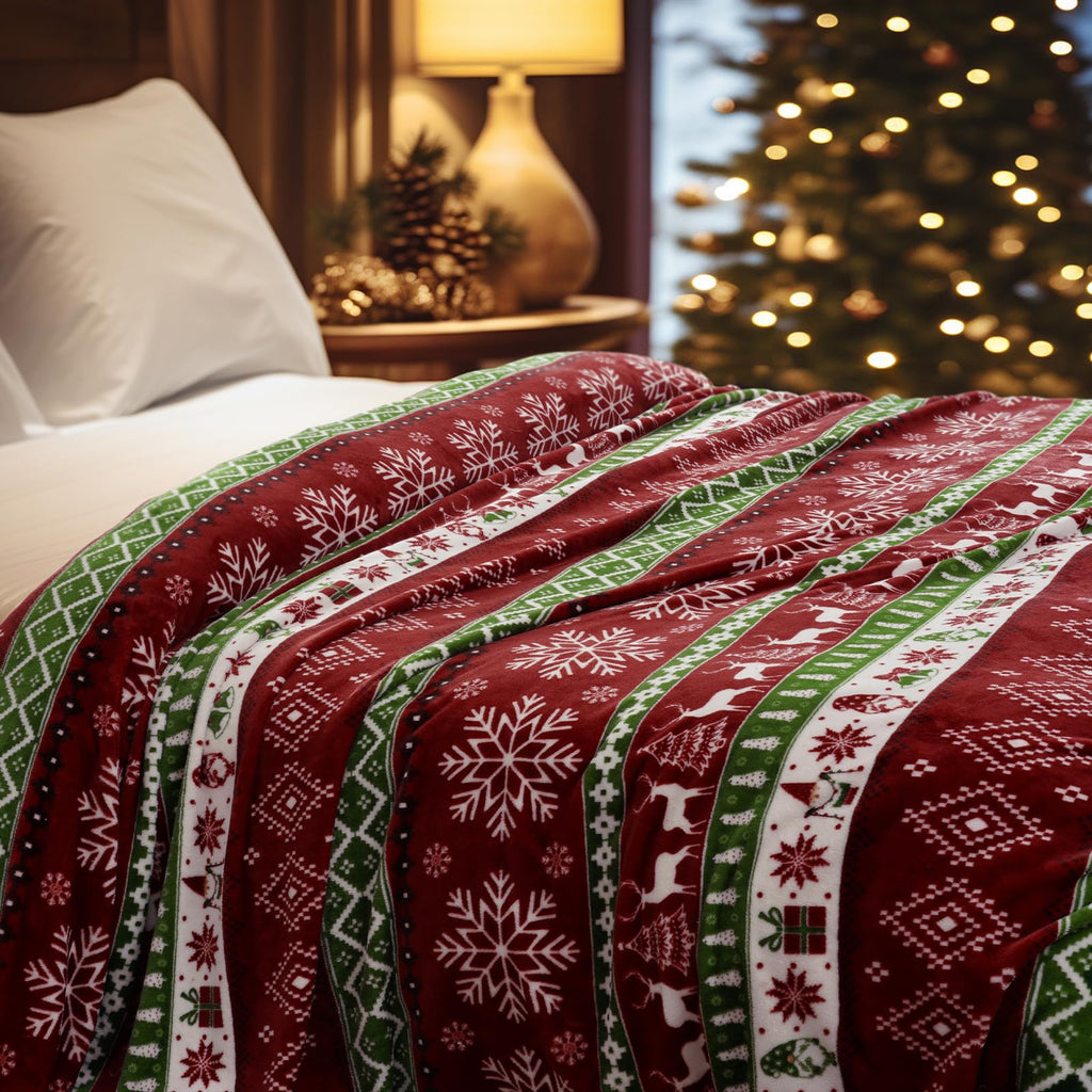 PHF Printed Fleece Blanket Queen Size, No Shed No Pilling Ultra Soft Plush Cozy Xmas Prints Theme Home D��cor Flannel Blanket for Bed, Sofa, Couch and Gift, 90" x 90", Retro Christmas