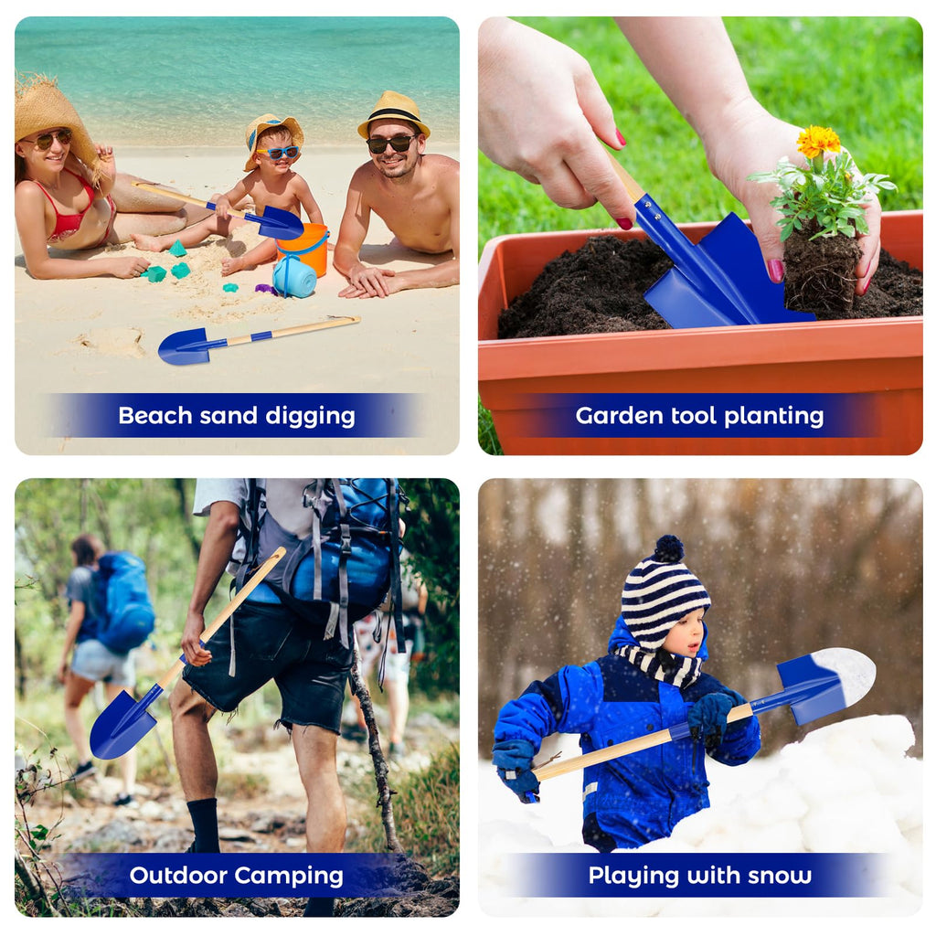2 Pack Beach Shovels for Kids, 27.2" Long Detachable Kids Shovel with Wood Handle Metal Spade Sand Shovels for Digging Shoveling Sand Snow Gardening Tools Sandbox Toys for Kids Adults Gifts (Blue)