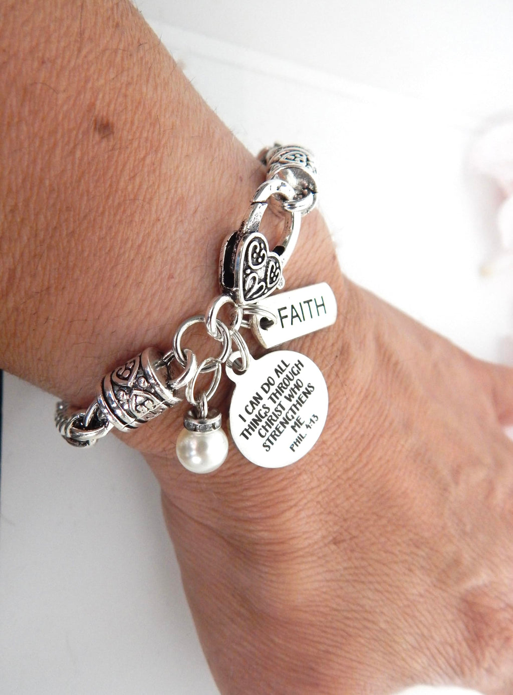 Religious Bible Verse Bracelet for Her Scripture Quotes Bracelet Faith Christian Jewelry Encouragement for Women Friend (PHIL 4:13)