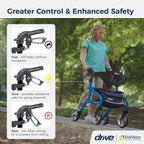 Drive Medical Nitro Sprint Foldable Rollator Walker with Seat - Lightweight Support - Large Wheels - Compact Folding Design - Adjustable Comfort - Standard Size - Blue