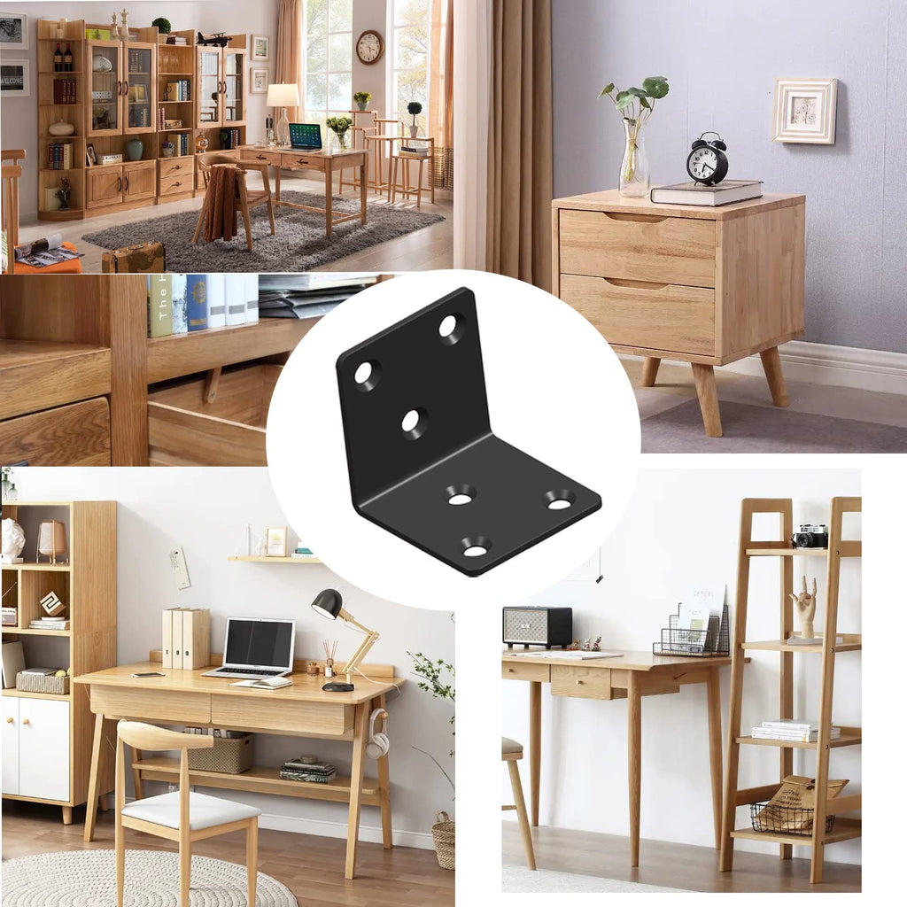 Black Stainless Steel Shelf Bracket,Joint Right Angle Bracket,L Shape Heavy Duty Metal Corner Brace Shelf Supporter for Wood Aufuga (20, 2x2x2)