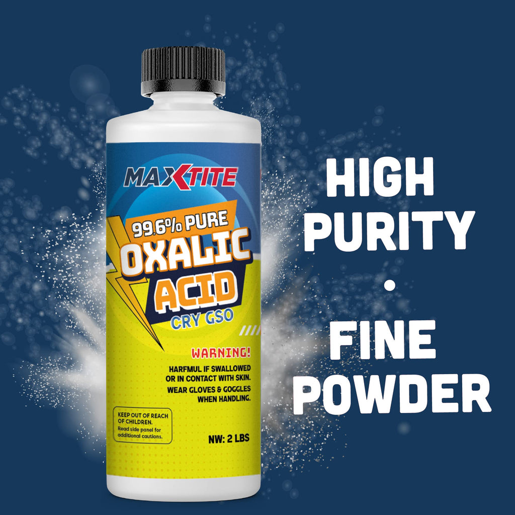 MAXTITE Oxalic Acid (2 Pack, 4lbs Total) 99.6% Pure - Metal & Wood Cleaning and Bleaching, Rust Removal (C2H2O4) - HDPE Container w/Resealable Child Resistant Cap