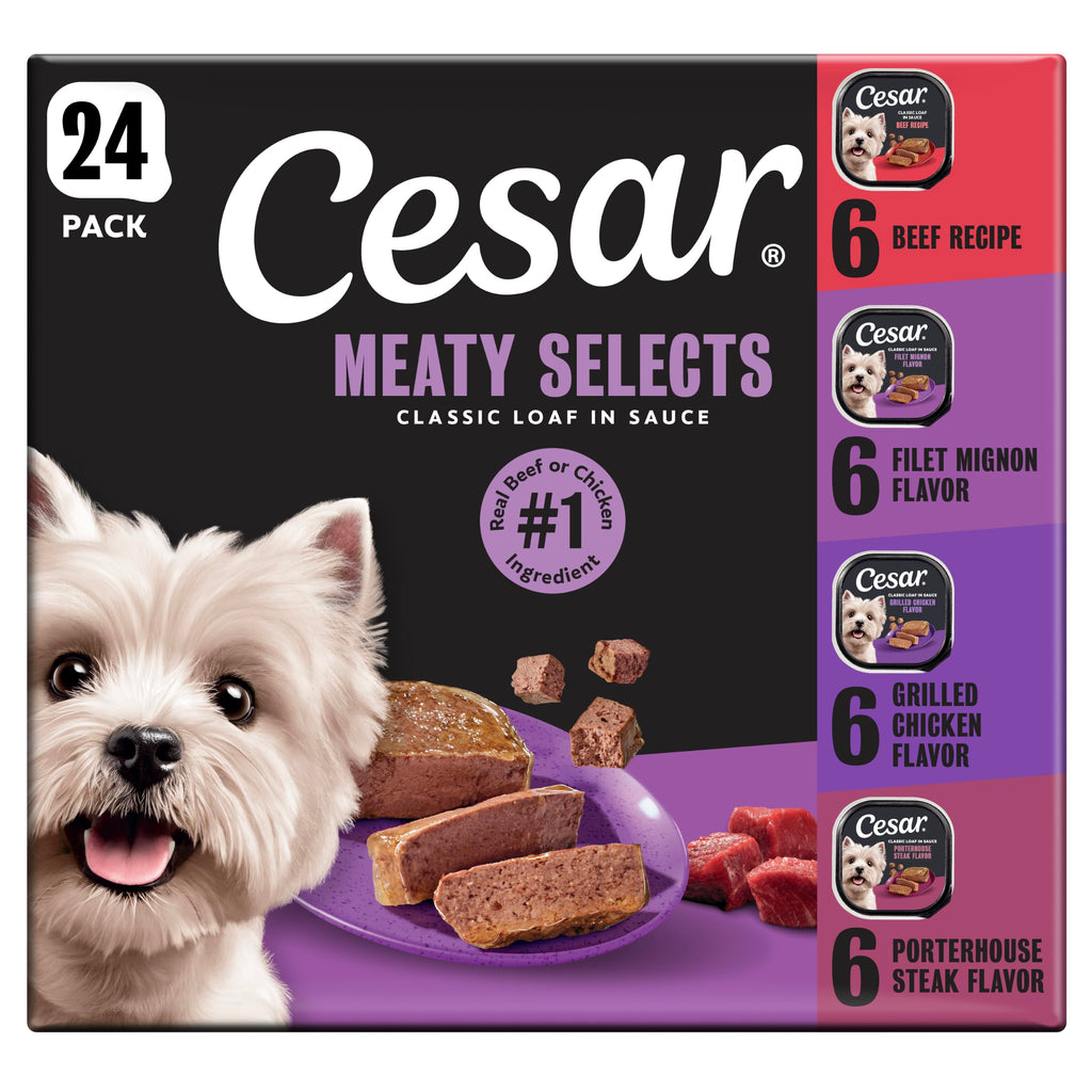 Cesar Classic Loaf in Sauce Wet Dog Food, Meaty Selects, 3.5 oz, 24 Count